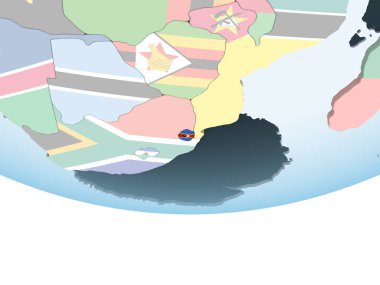 Svaziland katıştırılmış bayrak ile parlak siyasi dünya üzerinde. 3D çizim.