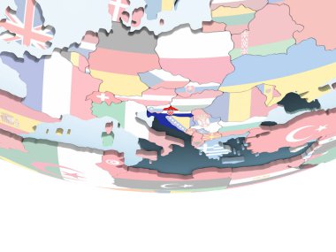 Hırvatistan katıştırılmış bayrak ile parlak siyasi dünya üzerinde. 3D çizim.