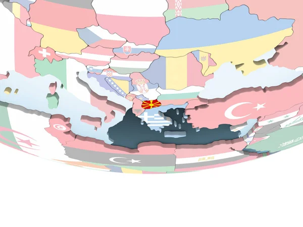 Mazedonien Auf Einem Hellen Politischen Globus Mit Eingebetteter Flagge Illustration — Stockfoto