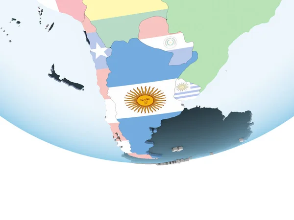 Argentyna Jasne Globus Polityczny Flagą Osadzonych Ilustracja — Zdjęcie stockowe