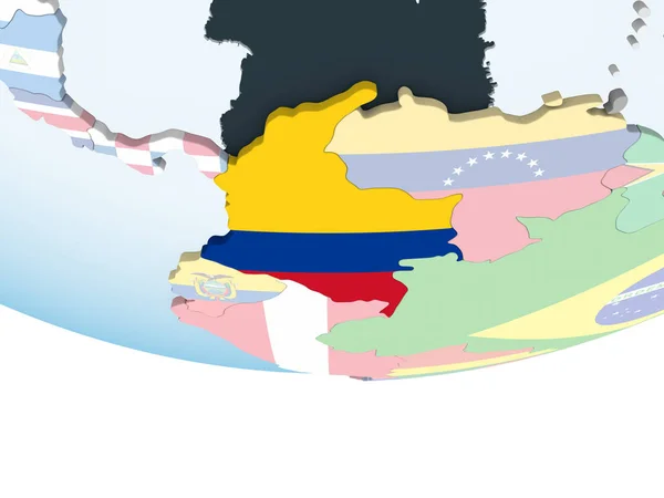 Colombia Brillante Globo Político Con Bandera Incrustada Ilustración —  Fotos de Stock