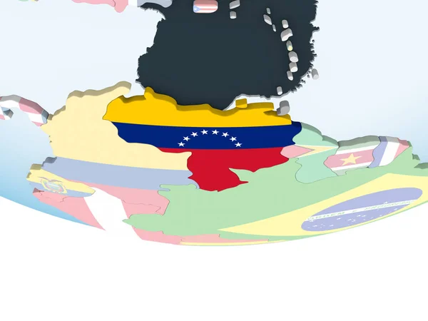 Venezuela Brillante Globo Político Con Bandera Incrustada Ilustración — Foto de Stock