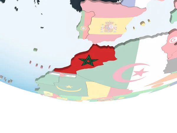 Marrocos Brilhante Globo Político Com Bandeira Embutida Ilustração — Fotografia de Stock