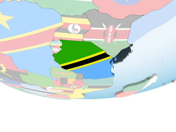 Tanzania Bright Political Globe Embedded Flag Illustration — Stock Photo, Image