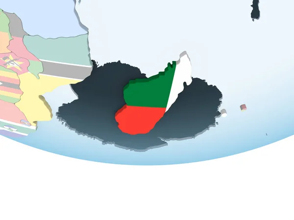 Madagascar Luminoso Globo Politico Con Bandiera Incorporata Illustrazione — Foto Stock