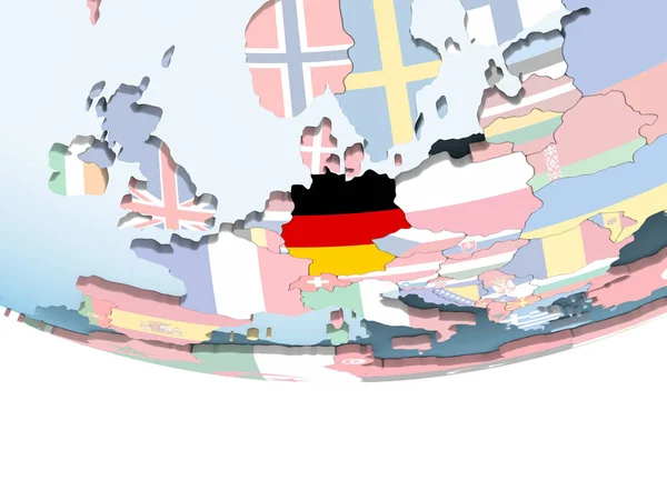 Allemagne Sur Globe Politique Lumineux Avec Drapeau Intégré Illustration — Photo