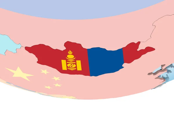 Монголия Ярком Политическом Глобусе Встроенным Флагом Иллюстрация — стоковое фото