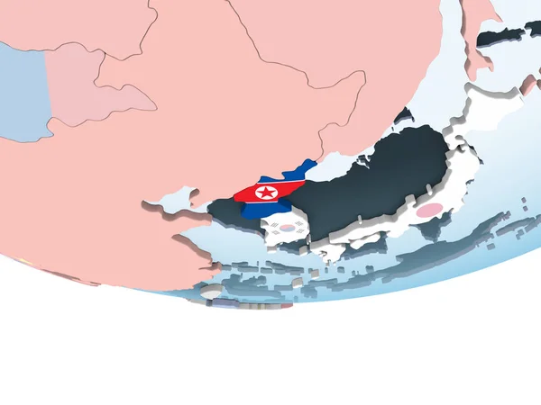 Nordkorea Auf Einem Hellen Politischen Globus Mit Eingebetteter Flagge Illustration — Stockfoto