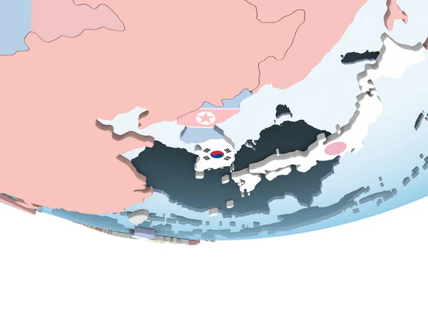 Южная Корея Ярком Политическом Глобусе Встроенным Флагом Иллюстрация — стоковое фото