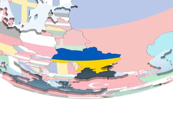 Ukraine Sur Globe Politique Lumineux Avec Drapeau Intégré Illustration — Photo