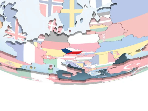 Czechy Jasne Globus Polityczny Flagą Osadzonych Ilustracja — Zdjęcie stockowe