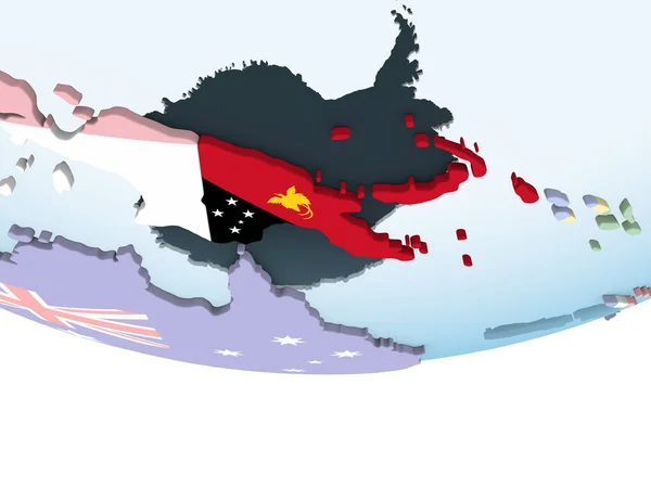 Pápua Guineai Világos Politikai Globe Beágyazott Zászló Illusztráció — Stock Fotó
