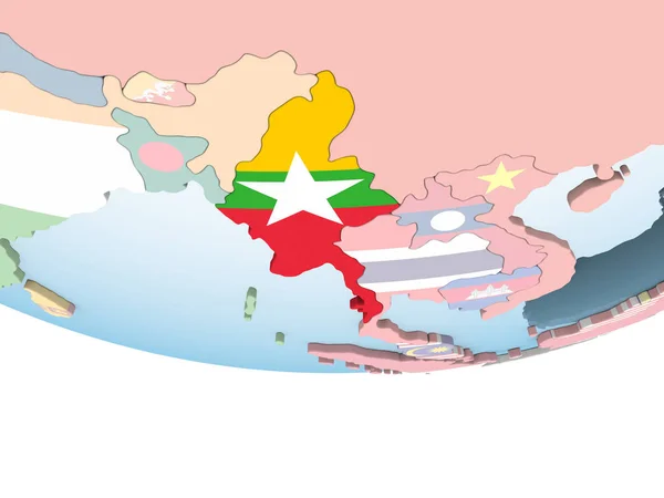 Myanmar Auf Hellem Politischen Globus Mit Eingebetteter Flagge Illustration — Stockfoto