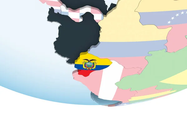 Эквадор Ярком Политическом Глобусе Встроенным Флагом Иллюстрация — стоковое фото