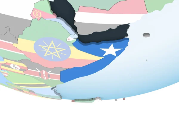 Somalia Brillante Globo Político Con Bandera Incrustada Ilustración — Foto de Stock