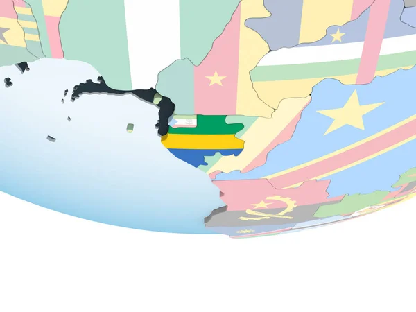 Gabon Luminoso Globo Politico Con Bandiera Incorporata Illustrazione — Foto Stock