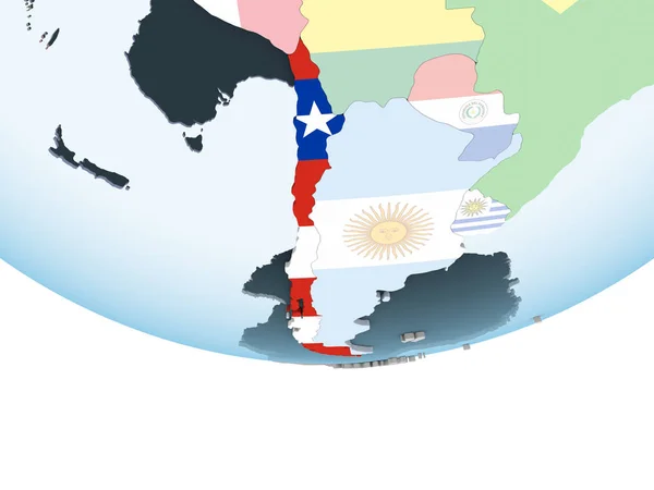 Чили Ярком Политическом Глобусе Встроенным Флагом Иллюстрация — стоковое фото