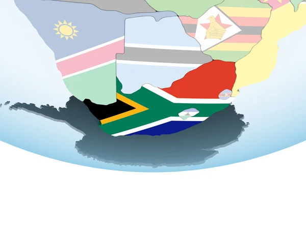 Südafrika Auf Einem Hellen Politischen Globus Mit Eingebetteter Flagge Illustration — Stockfoto