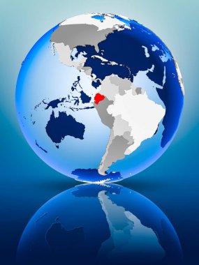 Ekvador siyasi dünya ayakta yansıtıcı yüzeyi tarih. 3D çizim.