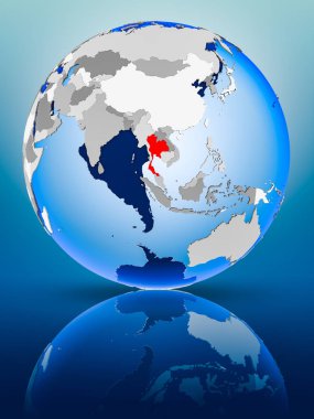 Tayland siyasi dünya ayakta yansıtıcı yüzeyi tarih. 3D çizim.