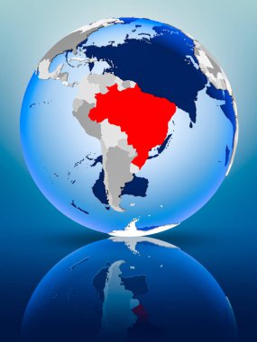 Brezilya siyasi dünya ayakta yansıtıcı yüzeyi tarih. 3D çizim.