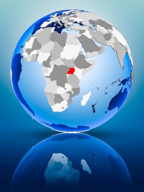 Uganda siyasi dünya ayakta yansıtıcı yüzeyi tarih. 3D çizim.