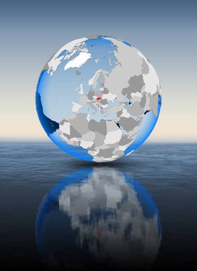 Slovakya içinde kırmızı su içerisinde yüzen dünya üzerinde. 3D çizim.