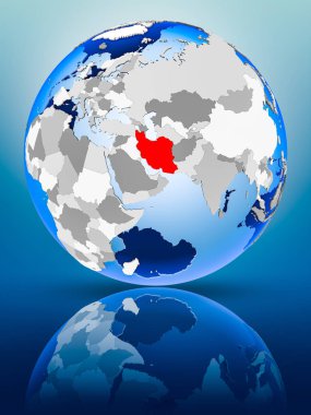 Iran siyasi dünya ayakta yansıtıcı yüzeyi tarih. 3D çizim.