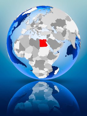 Mısır siyasi dünya ayakta yansıtıcı yüzeyi tarih. 3D çizim.