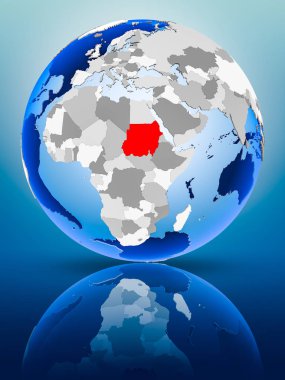 Sudan siyasi dünya ayakta yansıtıcı yüzeyi tarih. 3D çizim.