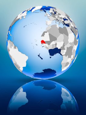 Senegal siyasi dünya ayakta yansıtıcı yüzeyi tarih. 3D çizim.