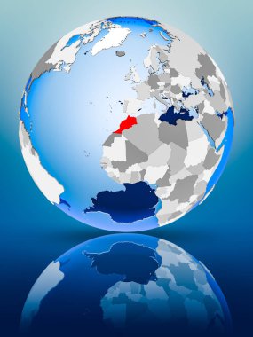 Fas siyasi dünya ayakta yansıtıcı yüzeyi tarih. 3D çizim.