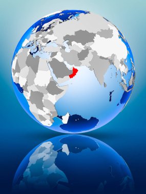 Umman siyasi dünya ayakta yansıtıcı yüzeyi tarih. 3D çizim.