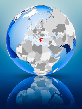 Yunanistan siyasi dünya ayakta yansıtıcı yüzeyi tarih. 3D çizim.