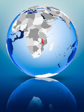 Malavi siyasi dünya ayakta yansıtıcı yüzeyi tarih. 3D çizim.