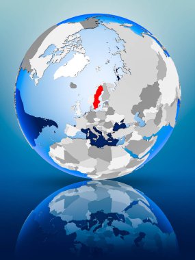 İsveç siyasi dünya ayakta yansıtıcı yüzeyi tarih. 3D çizim.