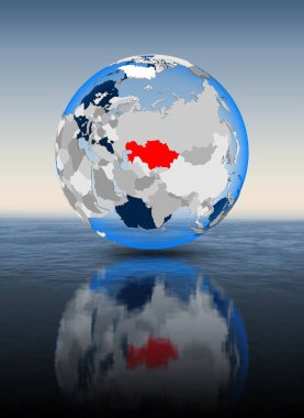 Kazakistan içinde kırmızı su içerisinde yüzen dünya üzerinde. 3D çizim.