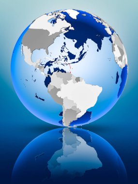 Caribbean siyasi dünya ayakta yansıtıcı yüzeyi üzerinde. 3D çizim.