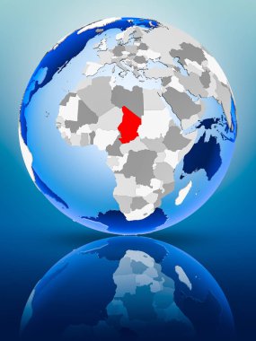 Chad siyasi dünya ayakta yansıtıcı yüzeyi tarih. 3D çizim.