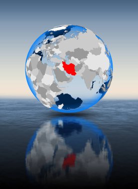 İran'ın kırmızı su içerisinde yüzen dünya üzerinde. 3D çizim.