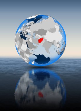 Afganistan içinde kırmızı su içerisinde yüzen dünya üzerinde. 3D çizim.