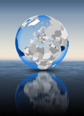 Arnavutluk içinde kırmızı su içerisinde yüzen dünya üzerinde. 3D çizim.