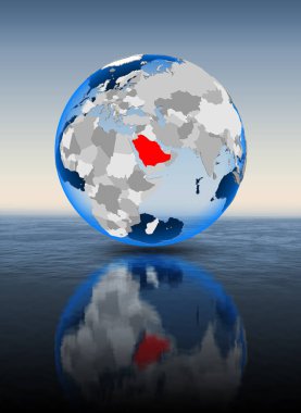 Suudi Arabistan içinde kırmızı su içerisinde yüzen dünya üzerinde. 3D çizim.