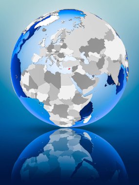 Kıbrıs siyasi dünya ayakta yansıtıcı yüzeyi tarih. 3D çizim.