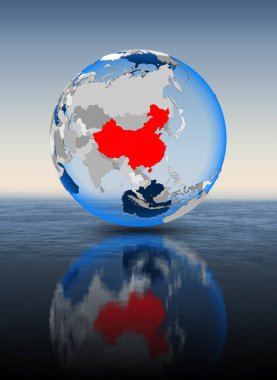 Çin'In red suda yüzen dünya üzerinde. 3D çizim.