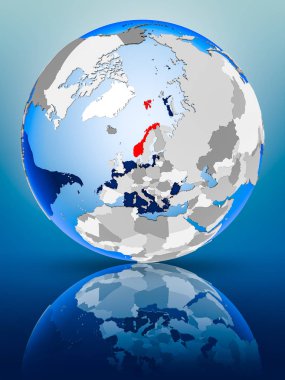 Norveç siyasi dünya ayakta yansıtıcı yüzeyi tarih. 3D çizim.