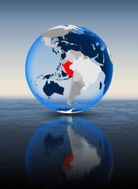 Peru içinde kırmızı su içerisinde yüzen dünya üzerinde. 3D çizim.