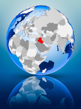 Irak konusunda siyasi dünya ayakta yansıtıcı yüzeyi. 3D çizim.