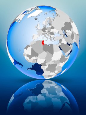 Tunus siyasi dünya ayakta yansıtıcı yüzeyi tarih. 3D çizim.