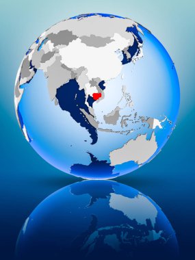 Kamboçya siyasi dünya ayakta yansıtıcı yüzeyi tarih. 3D çizim.